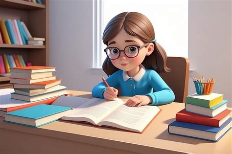 Niña pequeña sentada en un escritorio leyendo libros Niña estudiante