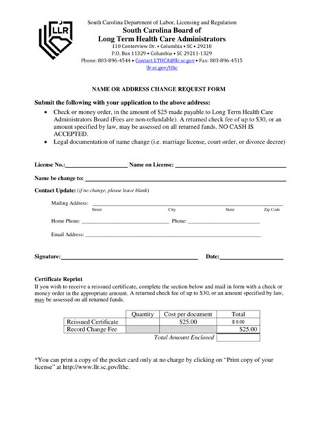 South Carolina Name Or Address Change Request Form Fill Out Sign