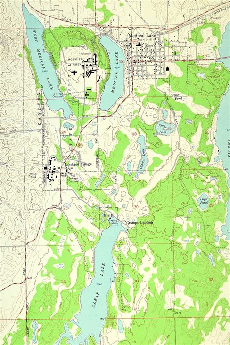 Medical Lake Map Of Lakeland Village Washington Print Wall Etsy