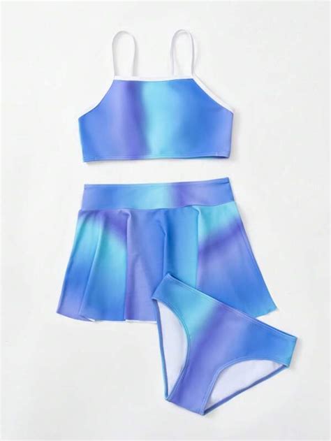 Tween Girl Ombre Bikini Swimsuit With Beach Skirt SHEIN UK