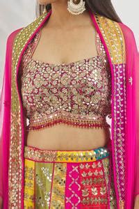 Buy Multi Color Dupion Silk Mirrorwork Embellished Patchwork Lehenga