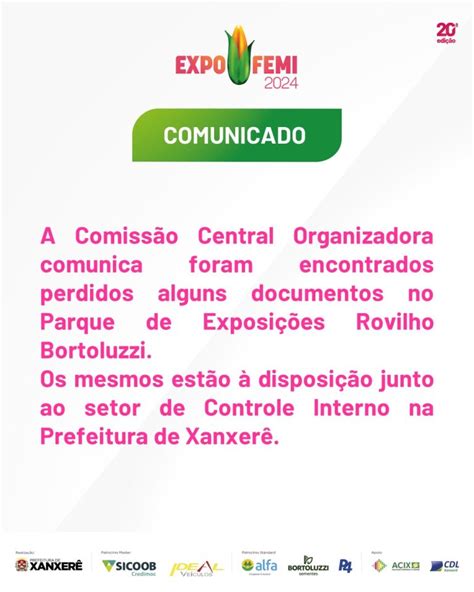 Documentos Perdidos Durante A Expo Femi Podem Ser Retirados Na