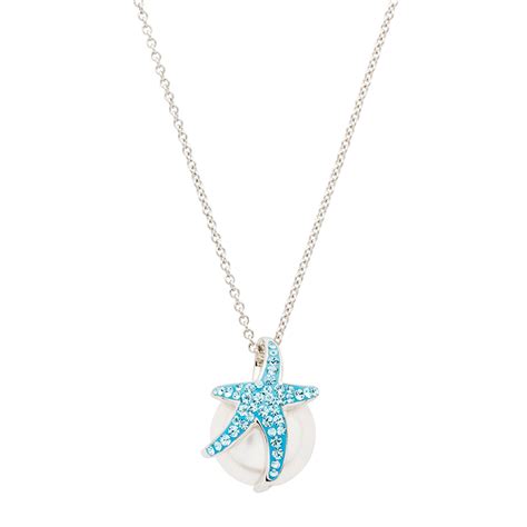 Pearl With Aqua Crystal Starfish Necklace — Ocean Jewelry