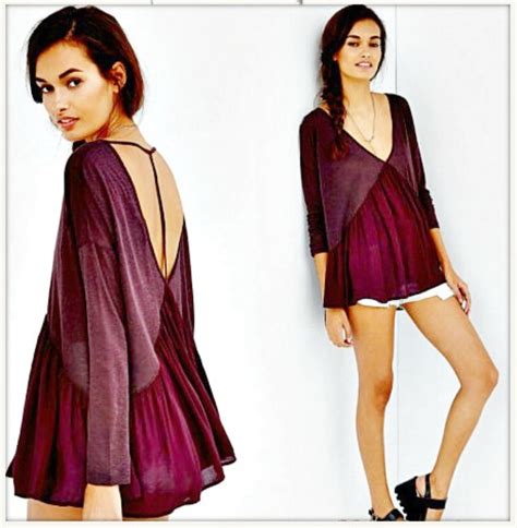 Wild Flower Top Burgundy Open Back Loose Fit Jersey N Chiffon Boho Top