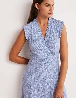 Ruffle Fixed Wrap Jersey Dress Bluebell Geo Blooms Boden US