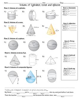 Volume Of Cylinders Cones And Spheres Fun Activity By Math Maker