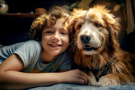 Un Ni O Lindo Abrazando A Su Perro Amistad Ni O Y Perro Foto Premium