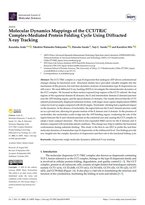 Pdf Molecular Dynamics Mappings Of The Cct Tric Complex Mediated