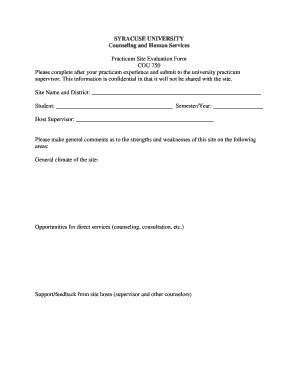 Fillable Online Soe Syr Practicum Site Evaluation Form Syracuse