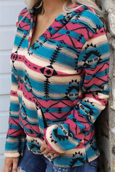 Western Aztec Print Pullover Aztec Hoodie Yellowstone Etsy