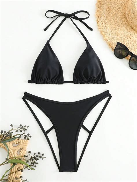 Shein Swim Sxy Ring Linked Halter Triangle Bikini Swimsuit Shein Usa