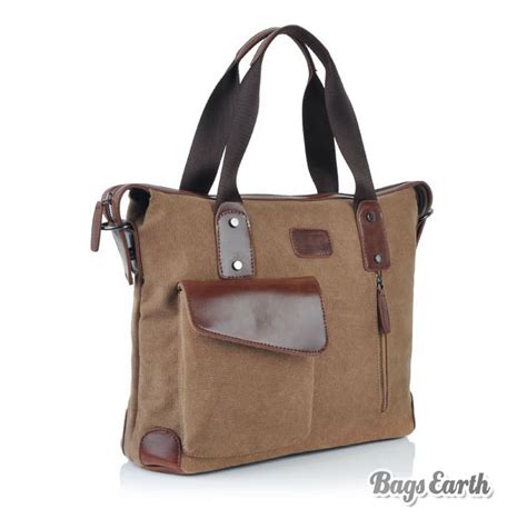 Coffee Canvas Tote Bags With Zipper, Mens Canvas Messenger Bags - BagsEarth