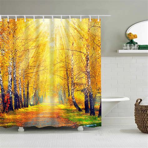 Meitianfacai Thanksgiving Shower Curtain Nature Autumn Forest Romantic