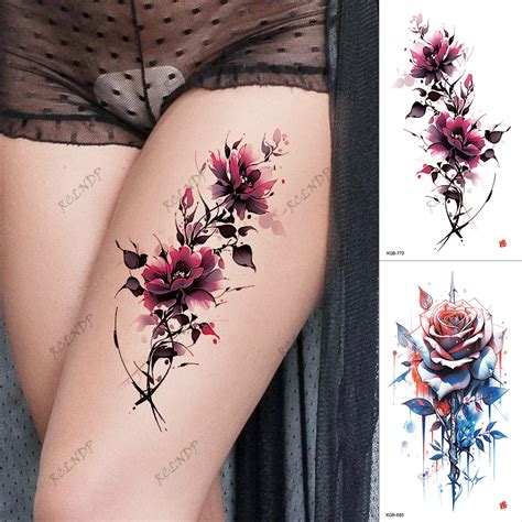 Imperme Vel Tatuagem Tempor Ria Etiqueta Para As Mulheres Falso Flor