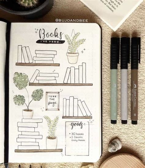 An Open Notebook With Books And Plants On It Next To Some Pens