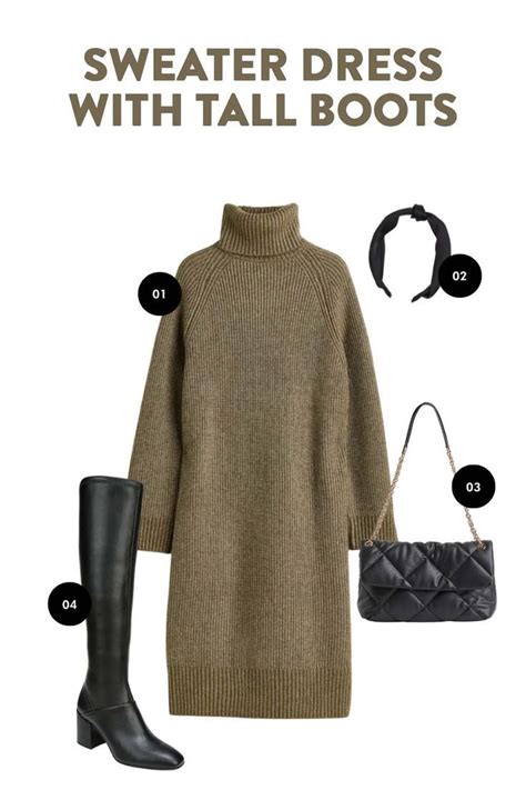 Sweater Dress Outfit With Tall Boots For Fall Turtleneck Sweater