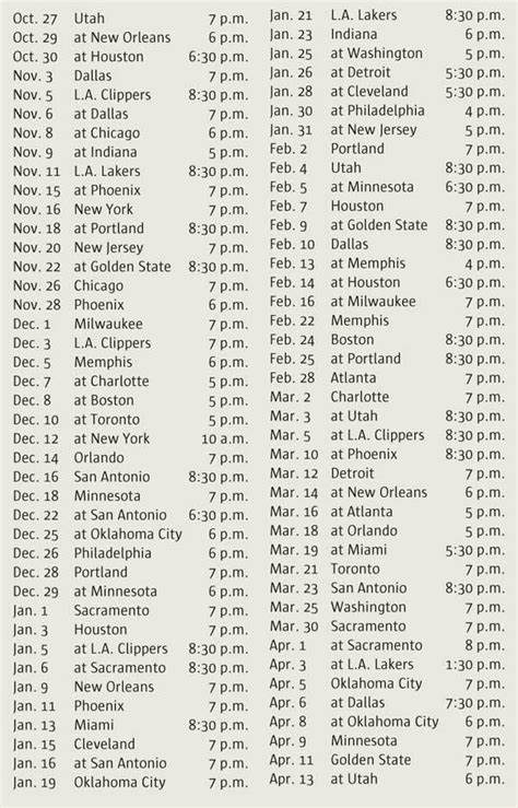 2010-11 Nuggets schedule – The Denver Post