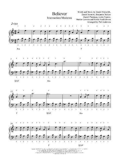 Believer by Imagine Dragons Piano Sheet Music | Intermediate Level | Violin sheet music, Piano ...