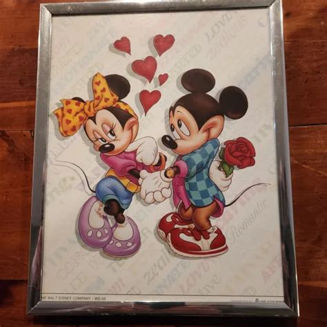 VINTAGE DISNEY S MICKEY And Minnie Mouse 8 By 10 Framed Picture Hearts