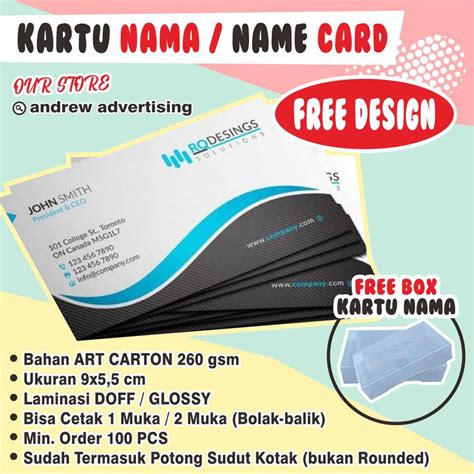 Jual KARTU NAMA FREE DESIGN LAMINASI DOFF GLOSSY Shopee Indonesia