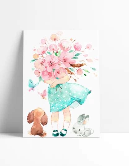 Quadro Decorativo Infantil Menina Aquarela Flores SKU 30aq Loja Da