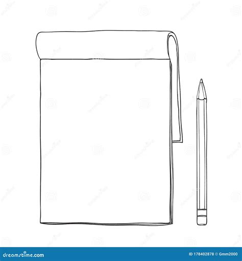 Notebook and Pencil Hand Drawn Cute Vector Line Art Illustration Stock ...