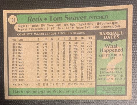 1979 Topps Baseball 100 Tom Seaver Cincinnati Reds Vg Ex