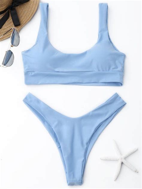 24 OFF HOT 2019 ZAFUL Scooped High Cut Bikini Set In LIGHT BLUE