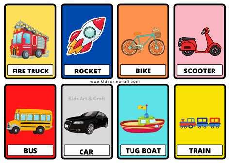 Vehicle Flashcards for Kids – Free Printable - Kids Art & Craft