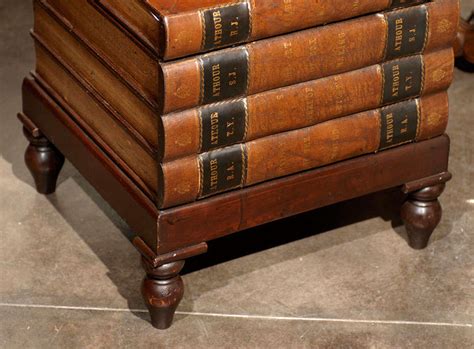 English 20th Century Wooden Leather Bound Faux Book Table With Hidden