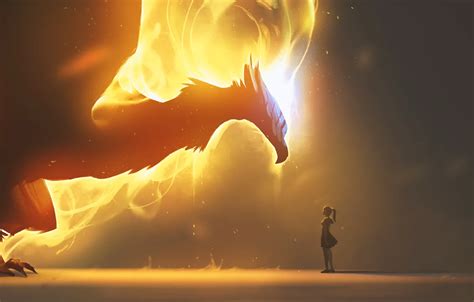 Wallpaper fire, girl, fantasy, Dragon, wings, artwork, fantasy art, fire dragon, flames ...