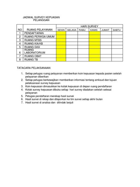 Jadwal Survey Kepuasan Pelanggan