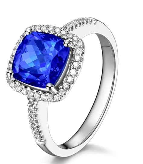 Carat Cushion Cut Blue Sapphire And Diamond Halo Engagement Ring In