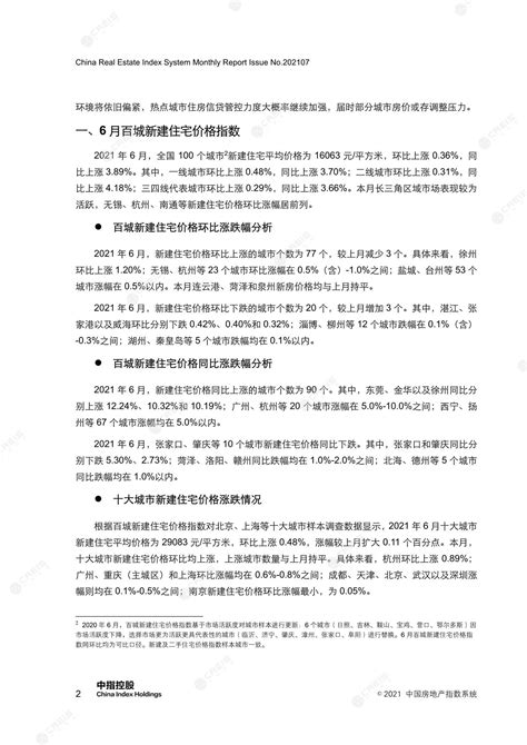 《中国房地产指数系统月报（2021年6月）》 中指云