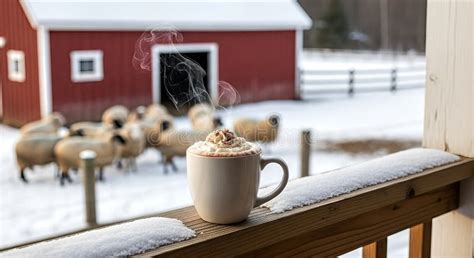 Hot Cocoa Or Coffee With Whipped Cream On A Snowy Winter Porch Stock Illustration Illustration