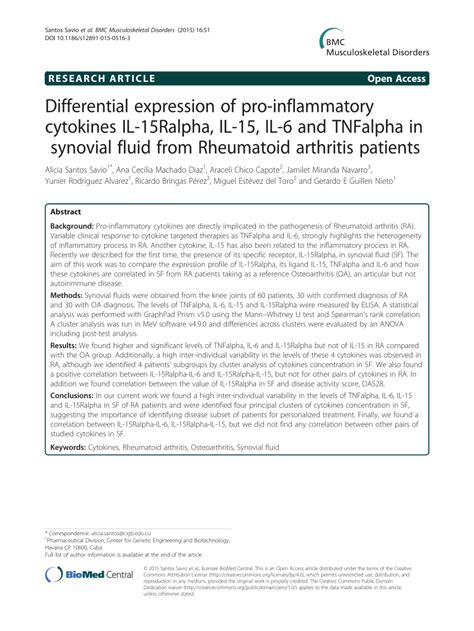 Pdf Differential Expression Of Pro Inflammatory Cytokines Il Ralpha