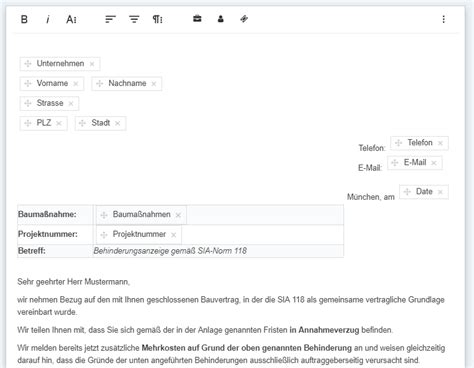 Mit Behinderungsanzeige Muster SIA Norm 118 Zeit Sparen PlanRadar AT