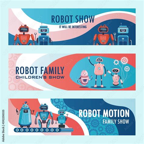 Robots Show Invitation Banners Set Humanoids Cyborgs Intelligent