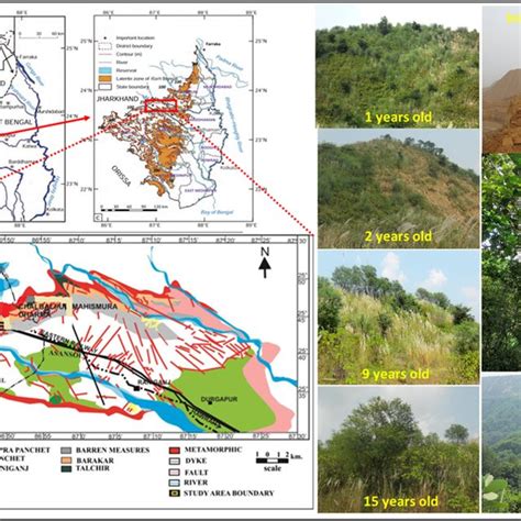 Raniganj coalfield map showing the study area, geological map and... | Download Scientific Diagram