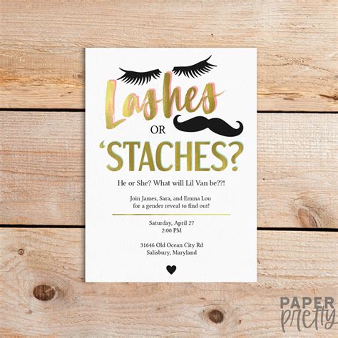 Lashes Or Staches Gender Reveal Party Simple Invitation Etsy