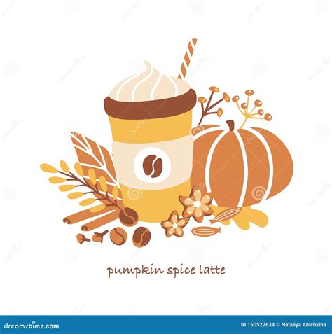 Cute Vector Illustration Pumpkin Spice Latte Stock Vector