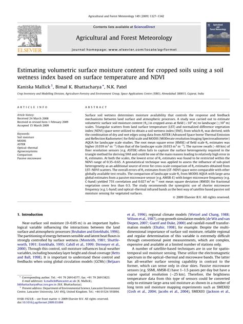 Pdf Estimating Volumetric Surface Moisture Content For Cropped Soils