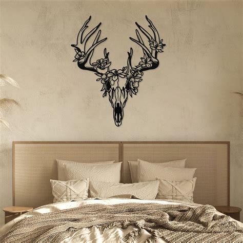 Deer Skull Wall Art, Deer Head Antlers Metal Art, Hunting Gifts for Him ...