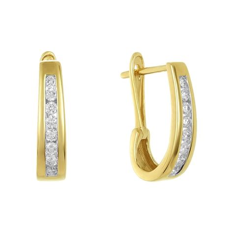 14k Yellow Gold Channel Set Oval Hoop Diamond Earring