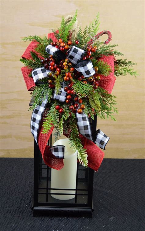 Black And White Buffalo Plaid Lantern Swag Christmas Lantern Etsy