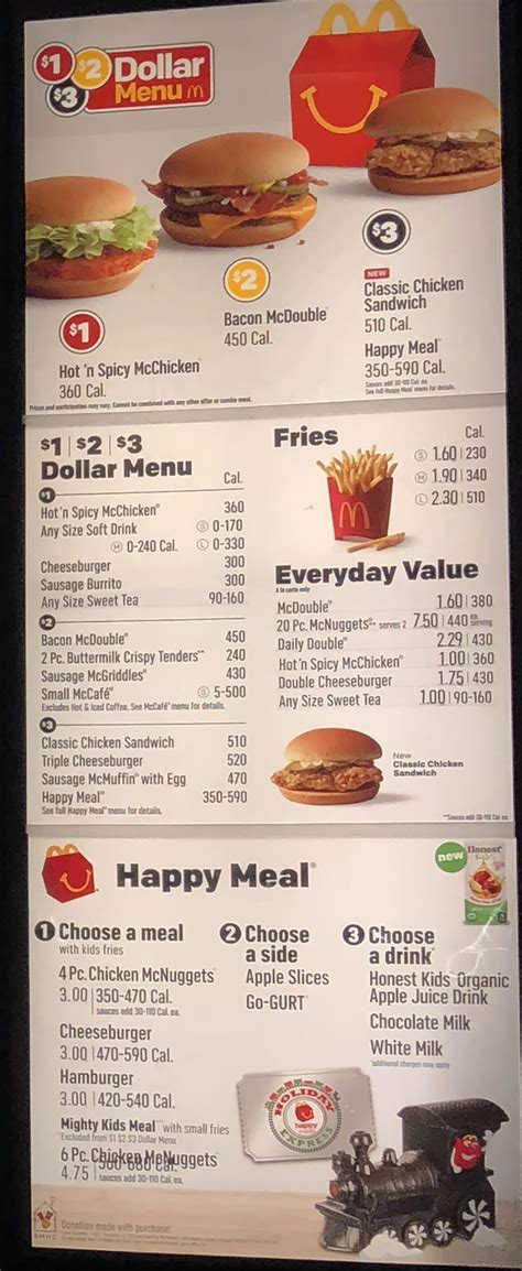 McDonalds menu - dollar menu and happy meals - SLC menu