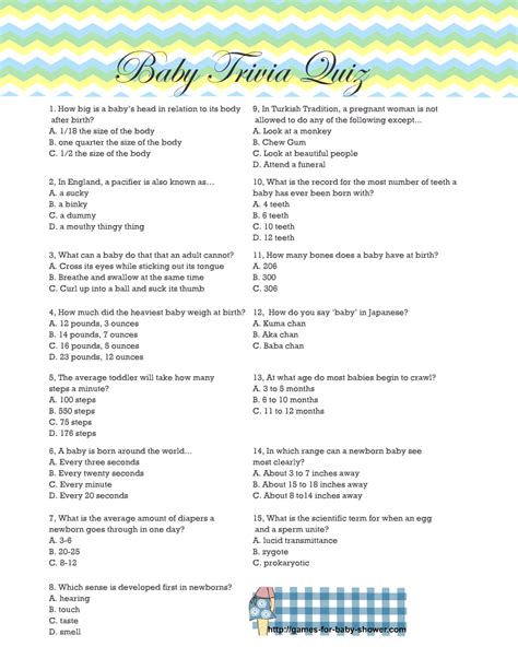 Free Printable Baby Shower Trivia Quiz With Answer Key