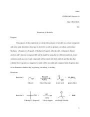 Reactions Of Alcohol Docx Name CHEM 3402 Section A Date 09 02 2021