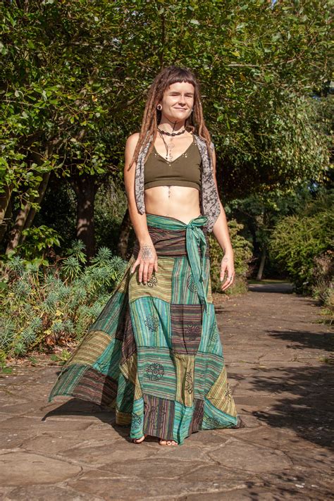 Long Earthy Hippy Patchwork Wrap Skirt Altshop UK