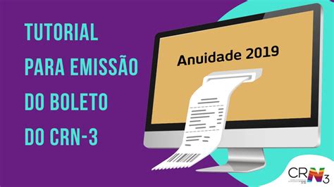 Anuidade 2019 tutorial para emissão do boleto do CRN 3 YouTube